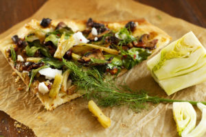 Mushroom & Fennel Pizza with a Spicy Pistachio Agave Balsamic Glaze