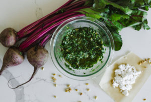 Beet and Vegan Feta Filo Pizza