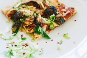 Roasted Brussels Sprouts and Vegan Salami Pizza