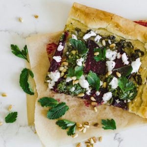 Beet and Vegan Feta Filo Pizza