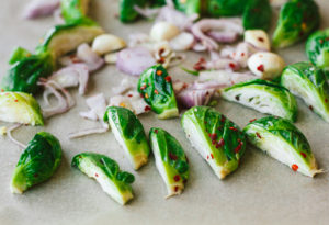Roasted Brussels Sprouts and Vegan Salami Pizza