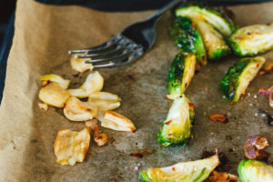 Roasted Brussels Sprouts and Vegan Salami Pizza