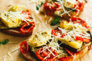 Eggplant, Artichoke, and Tomato Bread Pizza