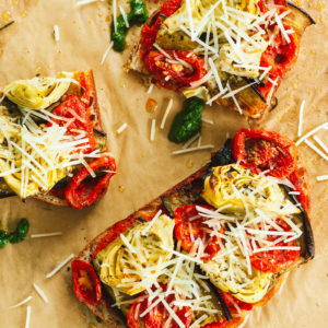 Eggplant, Artichoke, and Tomato Bread Pizza