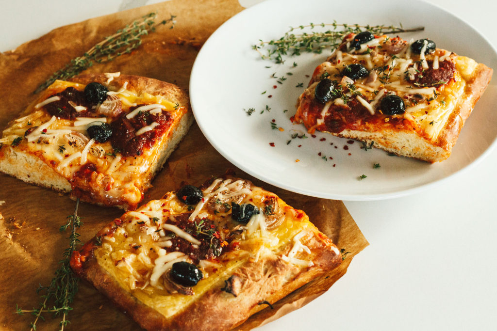 Sicilian Pizza with Black Olives and Mushrooms Recipe