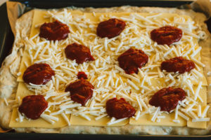 Cured Olives and Provolone Sicilian Pizza