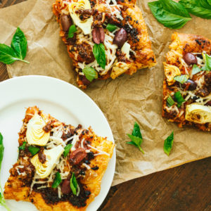 Artichoke, Kalamata, Sun-dried Tomato Pesto Focaccia Pizza