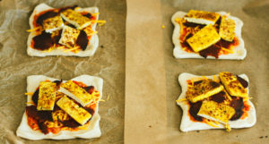 Bacon and Tofu Egg Breakfast Pizza