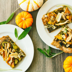 Autumn Butternut Kale Pesto Pizza on Spelt Crust