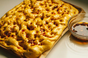 Pumpkin Focaccia with Garlic Chili Oil