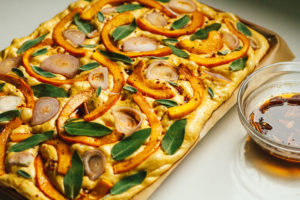 Pumpkin Focaccia with Garlic Chili Oil