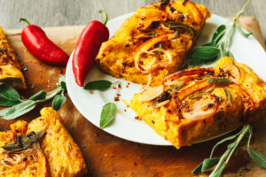 Pumpkin Focaccia with Garlic Chili Oil