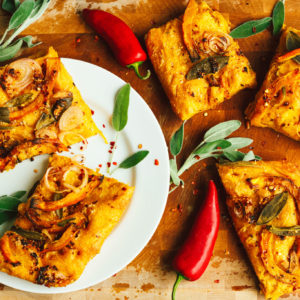 Pumpkin Focaccia with Garlic Chili Oil