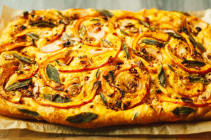 Pumpkin Focaccia with Garlic Chili Oil