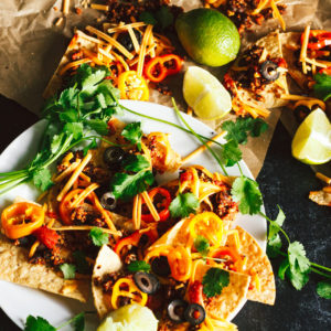 Vegan Sheet Pan Nachos with Quinoa Black Bean Taco Meat