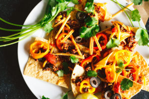 Vegan Sheet Pan Nachos with Quinoa Black Bean Taco Meat