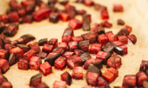 Crispy Tofu Hearts with Beet Fettuccine Alfredo and Almond Ricotta