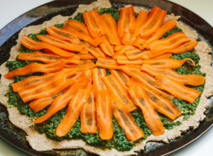 Carrot Top Pesto Pizza on Spelt Crust