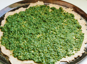 Carrot Top Pesto Pizza on Spelt Crust
