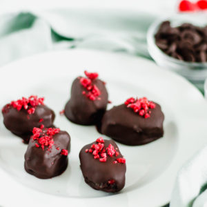 Chia Raspberry Stuffed Dates Covered in Dark Chocolate