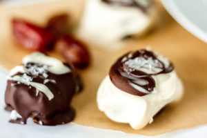 Salted Tahini Caramel Stuffed Dates Covered in Dark & White Chocolate