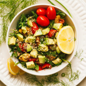 Arugula, Cherry Tomato, and Sautéed Zucchini Quinoa Salad