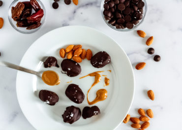 4 Ingredient Dark Chocolate Vegan Snickers Stuffed Dates