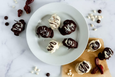 Salted Tahini Caramel Stuffed Dates Covered in Dark & White Chocolate