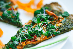Carrot Top Pesto Pizza on Spelt Crust