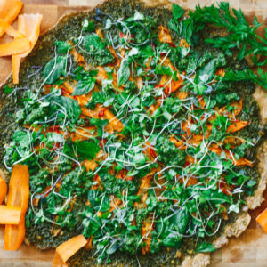 Carrot Top Pesto Pizza on Spelt Crust
