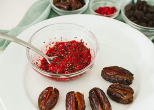 Chia Raspberry Stuffed Dates Covered in Dark Chocolate