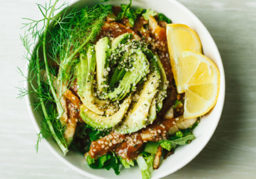Chopped Romaine & Sautéed Fennel Salad with Hemp Seeds, Avocado & Miso Dressing