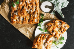 Vegan Whole Wheat Oregano, Feta, Garlic, and Apple Honey Focaccia Bread