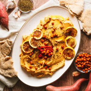 Sweet Potato Hummus with Harissa